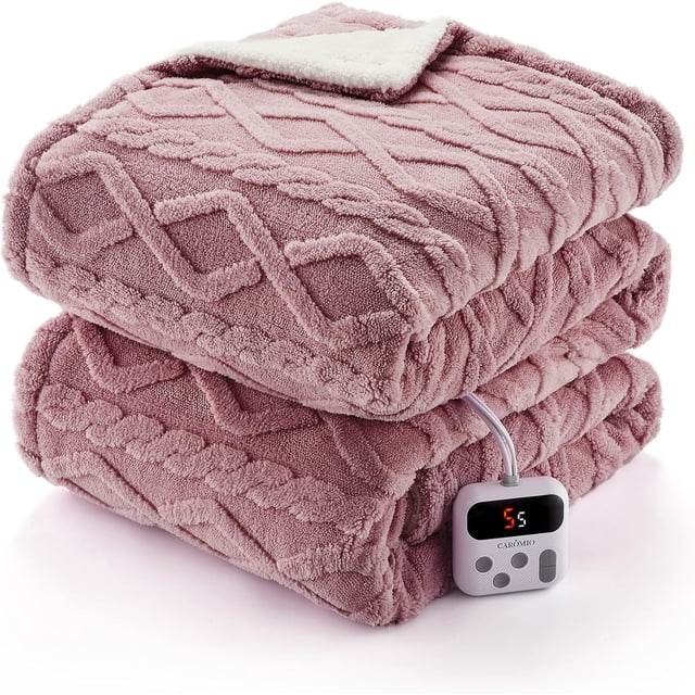 QinaQin King Size Pink 90x100 Inch Machine-Washable Dual-Control Electric Blanket with Premium Stylish Thick Tufted Sherpa and Enhanced Heating System