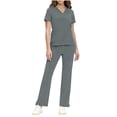thumbnail image 1 of FRSASU Scrubs Set for Women Medical Uniform Stretch V-Neck Scrub Top & Drawstring Jogger Pant with Pockets Gray S(S), 1 of 7
