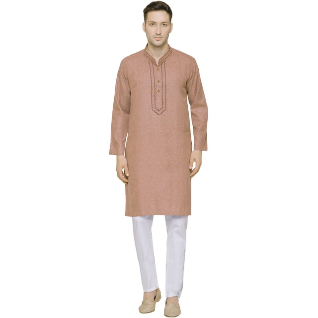 Maple Clothing Embroidered Kurta Set Cotton Indian Clothes for Men (Brown, 3XL)