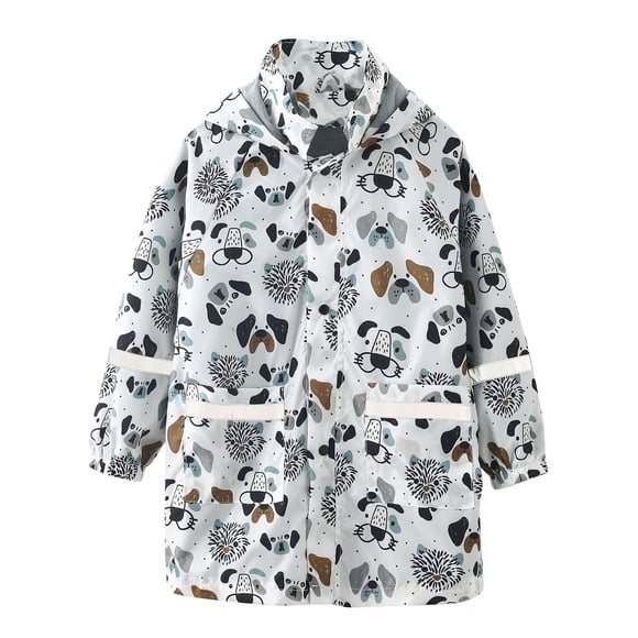 AJIWYH Rain Jacket for Kids,Children Kids Boys Girls Hooded Cartoon Print Rain Dungarees Windproof Waterproof Outwear Raincoat Trench Coat Hoodies Clothes 2-11Y (White,2-3 Years)