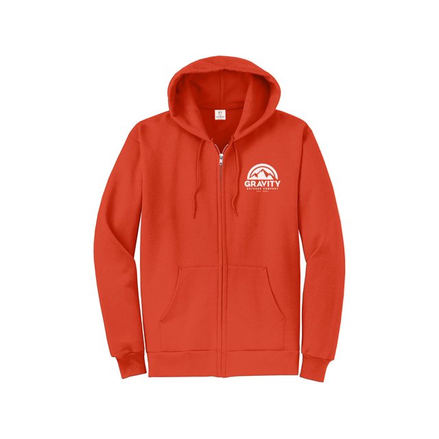 Gravity Outdoor Co. Zip-Up Hoodie - Orange - White Logo - X-Large