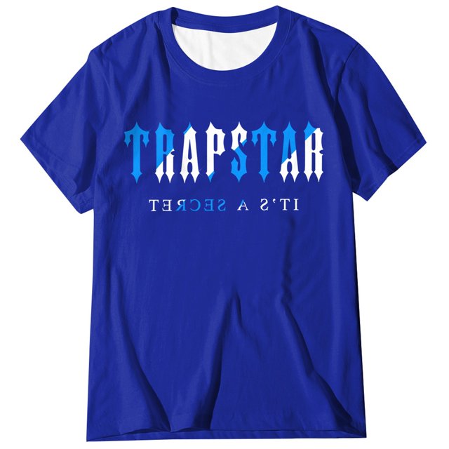 T-shirts pour Femmes Trapstar T-Shirt Imprimé pour Femmes Décontracté Graphique Filles Juniors Manches Courtes T-Shirt Fantaisie Hauts avec Col Rond (Bleu, TG)