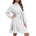 thumbnail image 2 of TopLLC Longues Robe à Manches à Col Rond Femme Mode Robe à Taille Ajustée Robe à Manches Longues Robe de Couleur Unie Robe Femme, 2 of 5