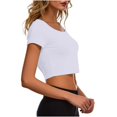 thumbnail image 4 of VSSSJ Crop Tops pour Femmes Manches Courtes Col Rond Extensible Chemise Décontractée Ajustée Solide Confortable Été Basique T-Shirts Courts Blanc Taille Unique, 4 of 5