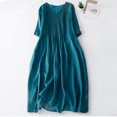 thumbnail image 1 of Meichang Robes Amples à Col Ras du Cou pour Femmes Coupe Ample Décontractée en Coton et Lin Robes Confortables à Manches Courtes Tunique Robes de Plage avec Poches Robes Midi Unies Bleu m, 1 of 6