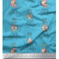 thumbnail image 1 of Soimoi Blue Silk Fabric Tree Stump & Owl Cartoon Print Fabric by Yard 42 Inch Wide, 1 of 3