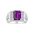 thumbnail image 1 of RYLOS Men's Rings Sterling Silver Designer Style 10X8MM Emerald Cut Shape Gemstone &  Diamonds Amethyst February Birthstone Rings For Men Size 8, 1 of 4