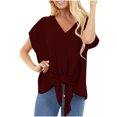 thumbnail image 1 of Pompotops T-Shirt Ample à Manches Courtes Col en V Uni pour Femmes avec Poche, 1 of 9