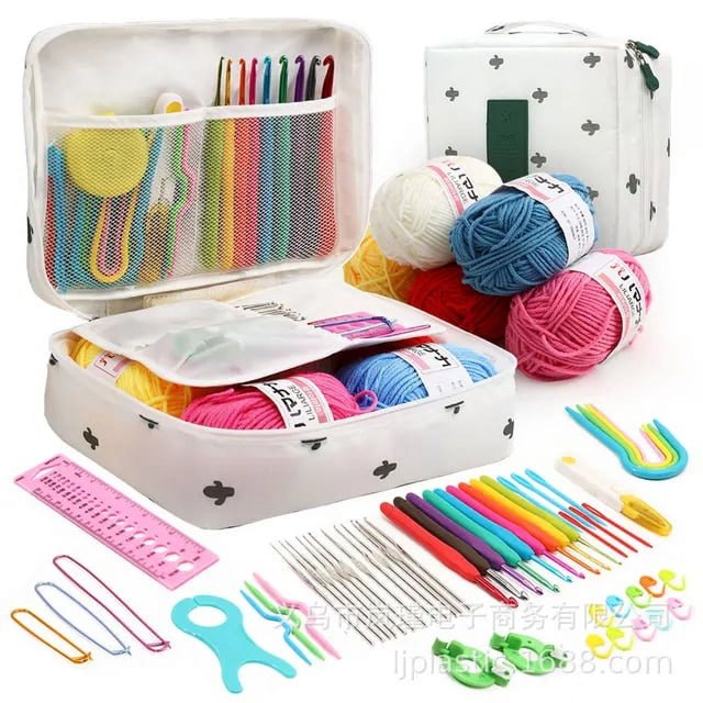 59 Pcs Include 5 Skeins Yarn Hooks Needles Storage Bag Crochet Kit with Knitting Accessories Set for Beginners Gift Freeshipping