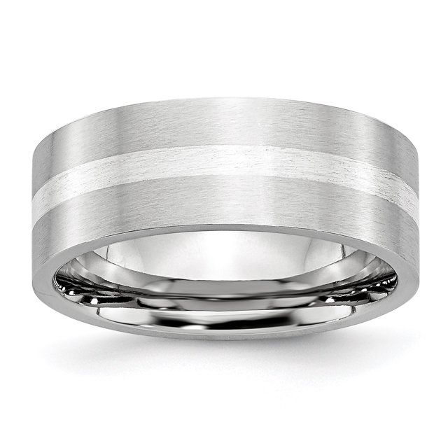 Cobalt Sterling Silver Inlay Satin 8mm Flat Band Size 12.5