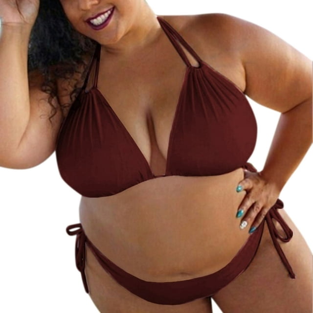 Womens Solid Push Up Padded Plus Size Bikini Set Swimsuit Bathing Suit Swimwear