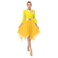 thumbnail image 2 of RUNQHUI Robe de Danse Métallique pour Femmes, une Épaule, Manches Évasées, Tenue de Danse Liturgique, Tunique de Danse de Culte, Jaune TTG, 2 of 8