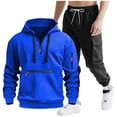 thumbnail image 1 of Mens Hooded Tracksuit, Long Sleeve Zipper Pocket Pullover and Drawstring Work Pants Set, Casual Two-Piece Outfit, 1 of 9