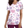 thumbnail image 2 of TIMIFIS Hauts de Gommage de la Saint-Valentin pour Femmes à Manches Courtes à Col en V Hauts Uniforme Blouse Imprimée de la Saint-Valentin avec Poches Blouse d'Allaitement avec Poches - Imprimé Violet, 2 of 4