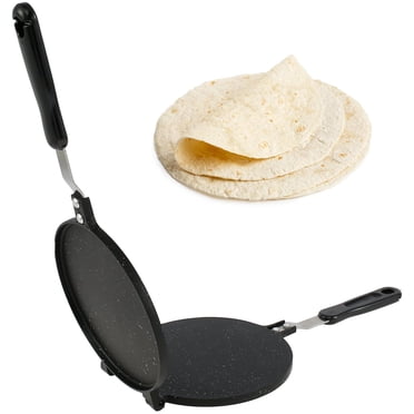Pluokvzr Tortilla Press Pan Non-Stick Flour Tortilla Press with Bakelite Handle Heavy-Duty Aluminum Tortilla Dough Press Pan Multipurpose Tortilla