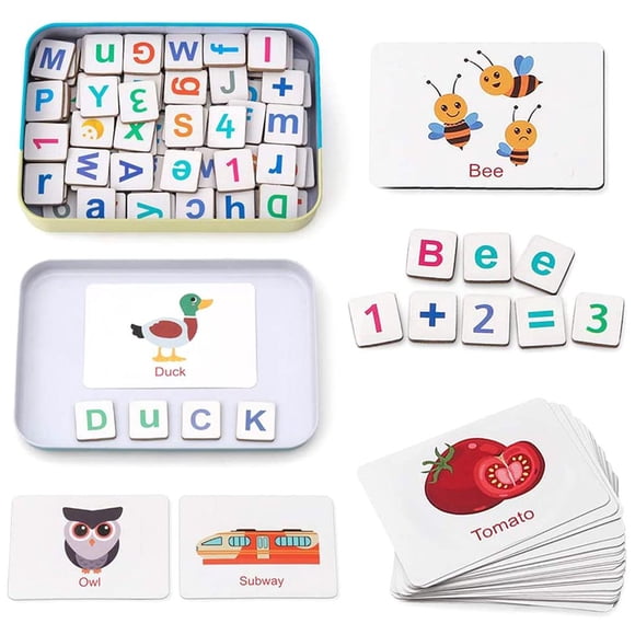 maytalsory Wooden Magnetic Letters and Numbers Toys Kids Fridge Magnets ABC Alphabet Word Flash Cards Spelling Counting Game Learning Toys