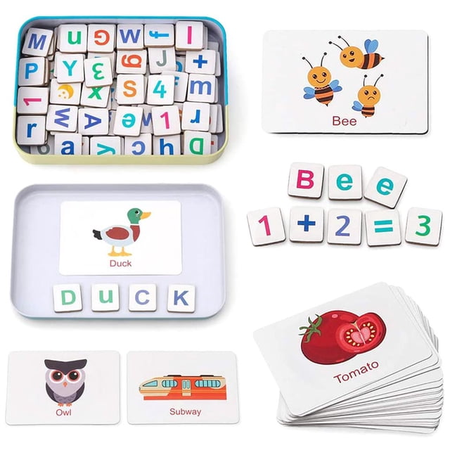 maytalsory Wooden Magnetic Letters and Numbers Toys Kids Fridge Magnets ABC Alphabet Word Flash Cards Spelling Counting Game Learning Toys