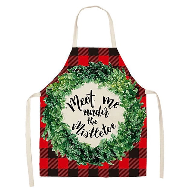 Oleegame 1PC Pretty Apron Christmas Kitchen Cooking Aprons Plaid Aprons Adjustable Buffalo Plaid Baking Apron