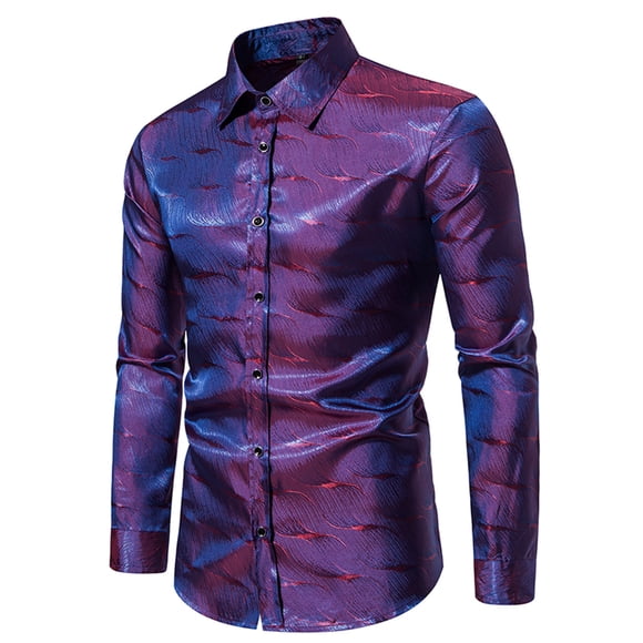 TIMIFIS Men's Dress Shirts Solid Long Sleeve Stretch Wrinkle-Free Formal Shirt Business Casual Button Down Shirts-Purple - Fall