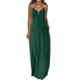 thumbnail image 2 of Pompotops Robes d'Été pour Femmes Décontractées Boho Couleur Unie à Bretelles Anneau Plage Longue Robe Maxi avec Poches, 2 of 7