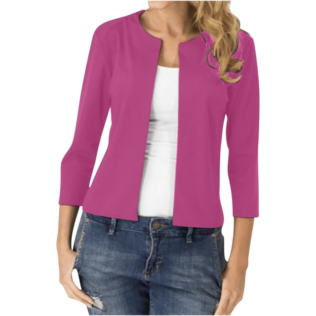 Mrat Cardigan Court à Manches 3/4 pour Femmes, Ouvert à l'Avant, Vestes de Complet S-99 Rouge-A L