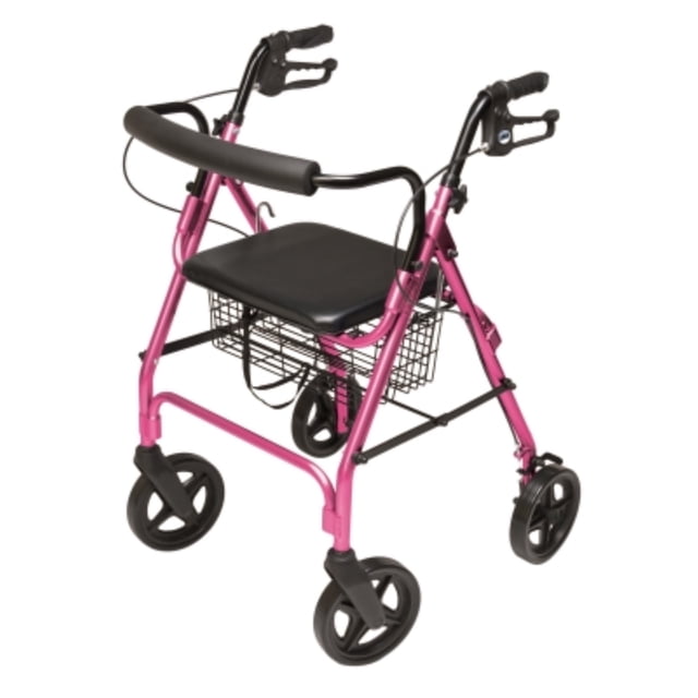 GF HEALTH PRODUCTS RJ4805P ROLLATOR ALUM CURV BR 8" PINK PINK, PADDED SEAT, LUMEX
