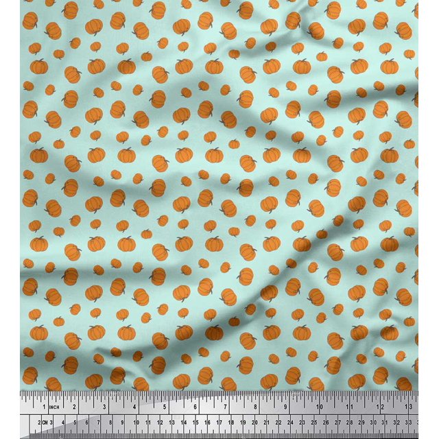 Soimoi Green Poly Georgette Fabric Pumpkin Vegetable Print Fabric by Yard 42 Inch Wide