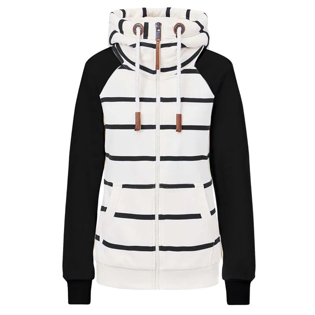 Pisexur Veste Décontractée Ample pour Femme à Rayures Imprimées à Fermeture Éclair à Manches Longues avec Poches Veste Mode