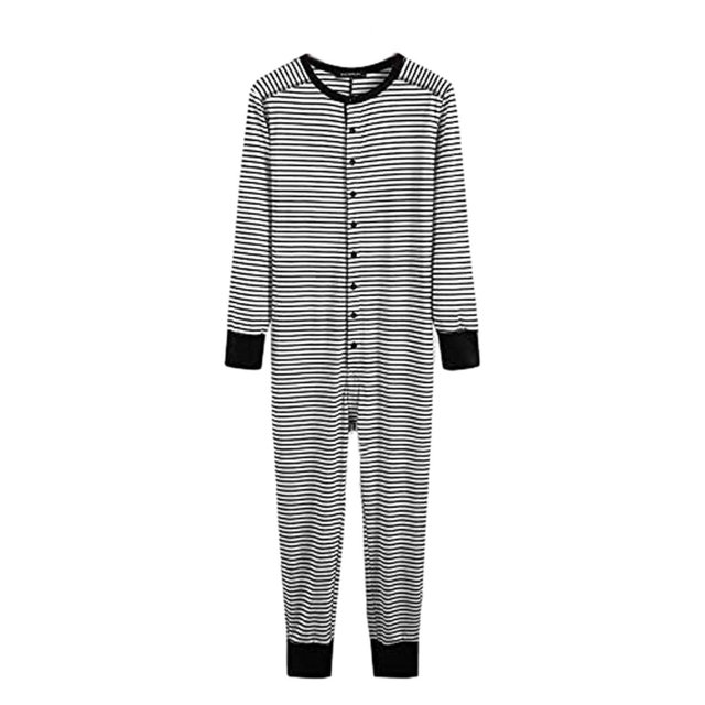 Pyjama à Rayures pour Adultes, Rabat aux Fesses, Doux, Manches Longues, Tenue de Nuit, Combinaison, Ensemble de Pyjama