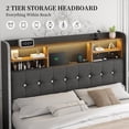 thumbnail image 3 of SIBEDS Bed Frame with Bookcase Storage Headboard and 2 Drawers Linen Gray Upholstered Tufted Wingback Beds, Full, 3 of 9