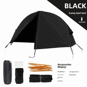 Single Person Elevated Camping Tent with Foldable Bed – Aluminum Alloy Frame, Windproof & UV-Resistant, Waterproof Bottom, Portable Design for Outdoor Fishing and Solo Adventures (Black)