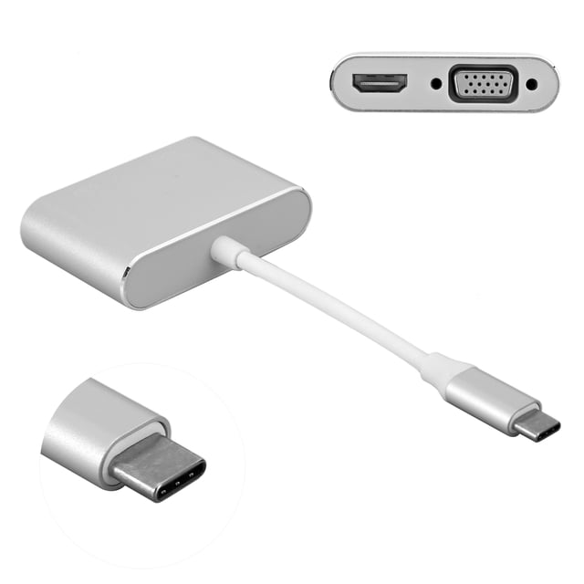 Type-C To Connecting Adapter Type-C Hub USB-C Hub USB C Dongle Work for Office Silver,Gray