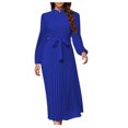 thumbnail image 1 of Yuyuzo Robe Bohème pour Femmes à Manches Longues, Froncée, à Volants, Ourlet Fluide, Robe Midi, Couleur Unie, Col Montant, Taille Ceinturée, 1 of 6