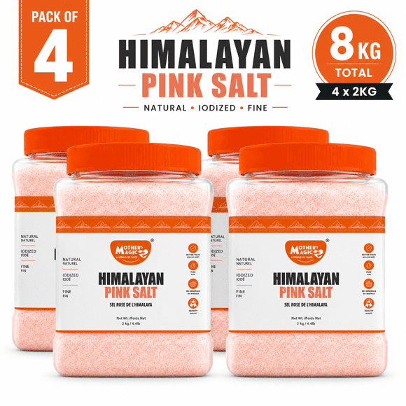 Mother’s Magic Himalayan Pink Salt – Natural Rock Salt Fine, Pack of 4 × 2 kg (Total 8 kg) – Mineral-Rich Cooking & Seasoning Salt