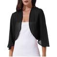 thumbnail image 1 of TTAO Boléro Châle en Mousseline Douce Transparente à Manches 3/4 pour Femmes, Veste Cardigan Ouverte à l'Avant pour Robe de Soirée de Mariage, Noir TG, 1 of 4