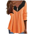 thumbnail image 1 of FAIWAD Womens Tunic Tops Long Sleeve Color Block V Neck Button Down Pleated Flowy Pullover Tops, 1 of 6