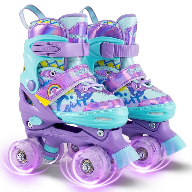 Babyjoy 4 Sizes Adjustable Quad Skates with Light-up Wheels&Safety Protection for Beginners 10C-13C