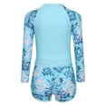 thumbnail image 4 of TiaoBug Kids Girls 2Pcs Sun Protection Swimsuit Rash Guard Swim Top with Shorts Vibrant Print Surfing Bathing Suit Blue 120, 4 of 7