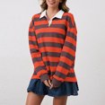 thumbnail image 4 of HAiming Womens Striped Tops Long Sleeve Lapel Collar Pullover Color Block Casual Blouses Fall Trendy Clothes, 4 of 5