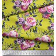 thumbnail image 2 of Soimoi Tissu Crêpe polyester Jaune Imprimé Floral Ranunculus & Penoy au Mètre 42 Pouces de Large, 2 of 3