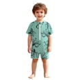 thumbnail image 1 of Boys Swimsuit Half-Zip Conjoined for Toddlers, Summer Printed One-Piece Rash Guard with UPF for Beach and Pool, Infant to 3T, 1 of 9