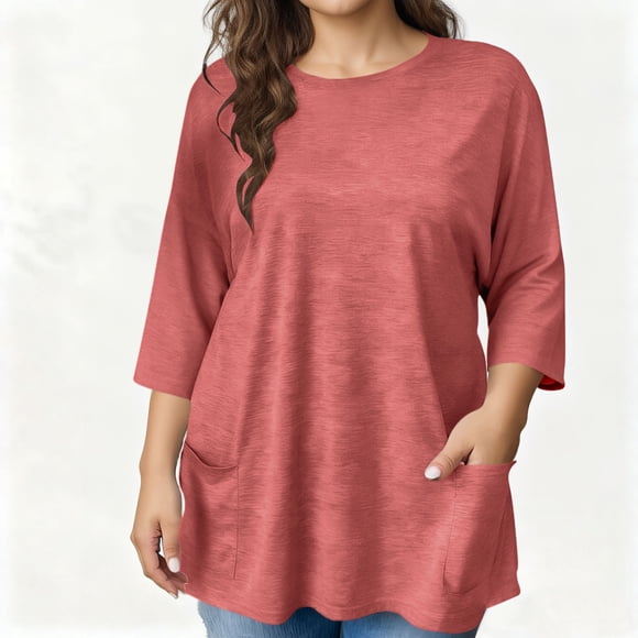 Blouses for Work Womens Western Tops Women's Plus Size Tops Western Top Tops for Women Boho Shirts for Women 3/4 Sleeve Loose Shirts Tunic(3XL)