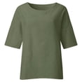 thumbnail image 3 of UPPADA Hauts pour Femmes Tendance Chemises à Manches 3/4 Habillées Décontractées Blouses en Lin Couleur Unie Col Ras du Cou Chandail d'Été Printemps Hauts, 3 of 5