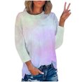 thumbnail image 1 of IROINID Offres T-Shirt à Manches Longues en Polyester pour Femmes Confortable Été Col Rond Imprimé Blouses de Sortie, Violet, 1 of 3