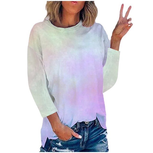 IROINID Offres T-Shirt à Manches Longues en Polyester pour Femmes Confortable Été Col Rond Imprimé Blouses de Sortie, Violet