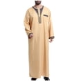 thumbnail image 1 of Men's Muslim Robe Retro Islamic Arab Kaftans for Men Eid Muslim Thobe Dubai Ramadan Daily Clothes, Muslim Shirt Robe with Pockets, 1 of 4