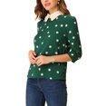 thumbnail image 4 of INSPIRE CHIC Chemisier pour Femme à Col Peter Pan Contrastant, Manches 3/4, Chemises, L Vert Foncé, 4 of 7