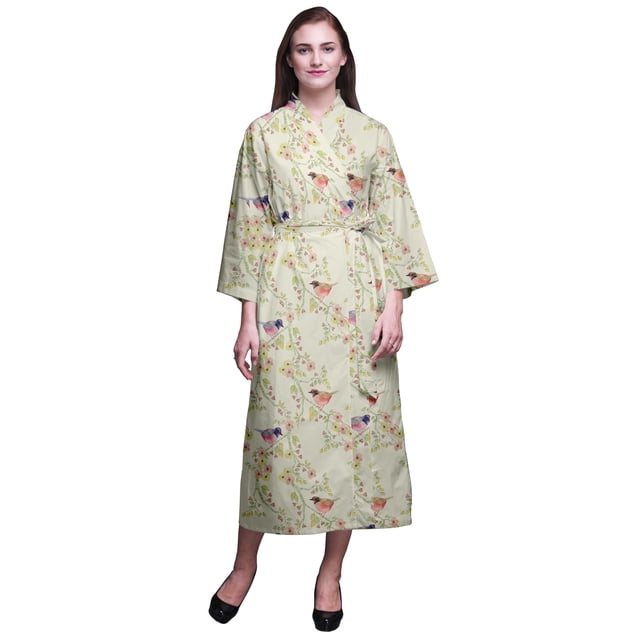 Bimba Robe en Coton Rose Pâle à Fleurs de Merle et de Fleurs pour Femmes, Légère, Imprimée, Croisée, Chemise de Demoiselle d'Honneur pour la Préparation X