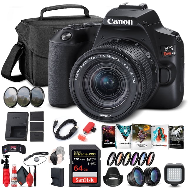 Canon EOS Rebel SL3 Appareil Photo Reflex Numérique avec Objectif 18-55mm (Noir) (3453C002) + 64 Go + Plus (Modèle International)