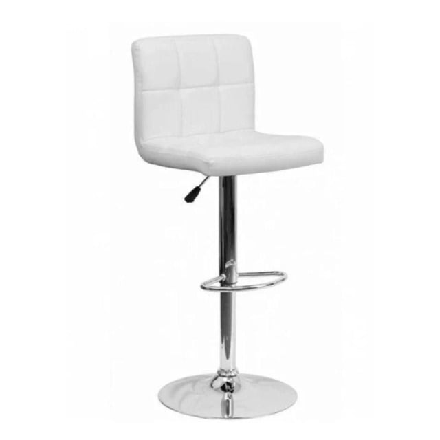 Heavenly Collection Tabouret Réglable en Cuir avec Siège et Dossier Rembourrés en Cuir Blanc, Doté de Capitonnage Carré, Supporté par une base Piédestal en Acier Inoxydable Chromé avec Repose-Pieds Circulaire et Levier de Hauteur Ajustable, Convient aux Sièges de Cuisine et de Salle à Manger et Est Souvent Utilisé comme Siège de bar Élégant.